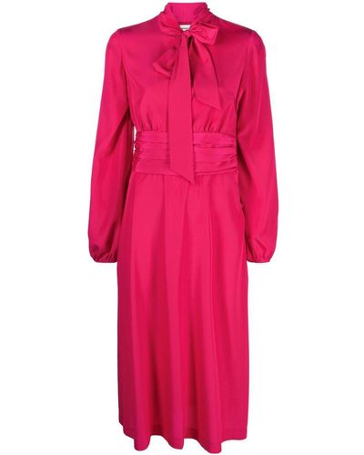 P.A.R.O.S.H. Pussy-bow Ruched Midi Dress - Pink