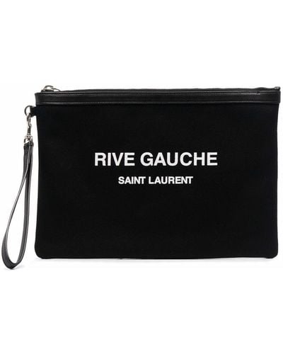 Saint Laurent Rive Gauche Logo-print Clutch - Black