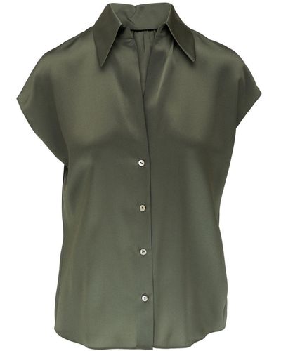 Vince Spread-collar Silk Shirt - Green