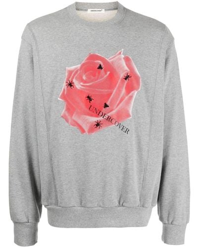 Undercover Rose-appliqué Cotton Sweatshirt - Grey