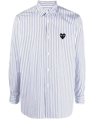 COMME DES GARÇONS PLAY Pinstripe Heart-embroidery Shirt - Blue