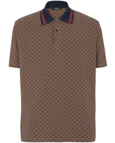 Balmain Mini monogram-jacquard polo shirt - Marrone