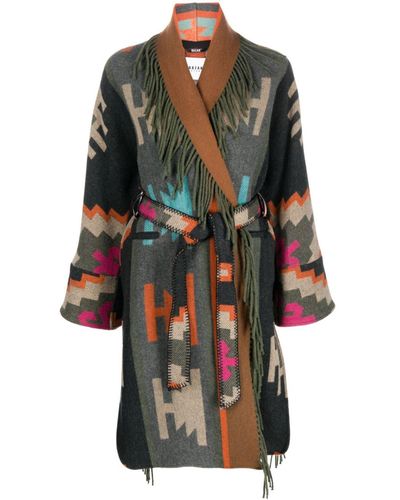 Bazar Deluxe Abstract-print Fringed Coat - Black