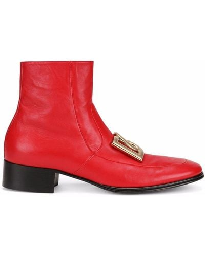 Dolce & Gabbana Dg-buckle Leather Ankle Boots - Red