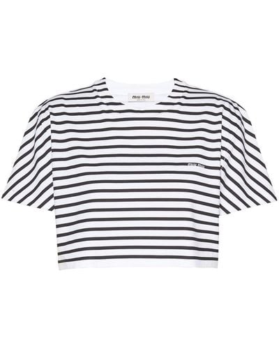 Miu Miu Logo-print Striped Cropped T-shirt - Blue