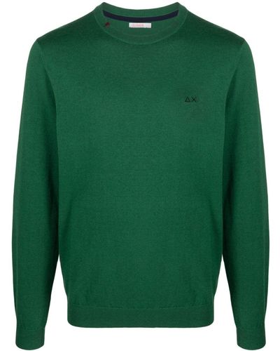 Sun 68 Logo-embroidered Fine-knit Sweater - Green
