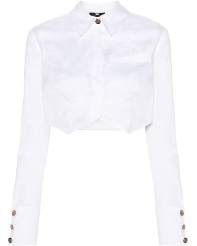 Elisabetta Franchi Logo-embroidered Cropped Shirt - White