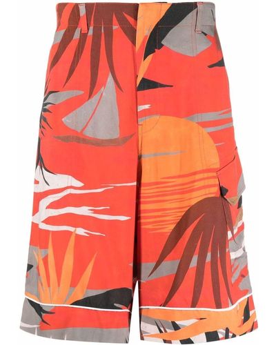 Palm Angels Hawaii Graphic-print Cargo Shorts - Red