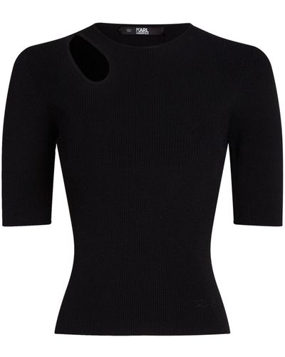 Karl Lagerfeld Cut-out Ribbed-knit Top - Black
