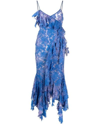 The Attico Thelma Lace Draped Dress - Blue