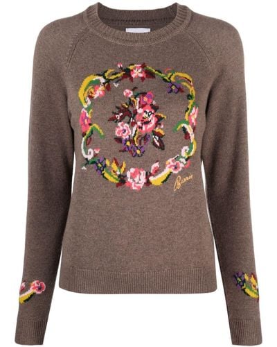 Barrie Floral Intarsia-knit Cashmere Jumper - Grey