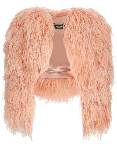 Dolce & Gabbana Kim Dolce&gabbana Feather-trim Bolero Jacket - Pink