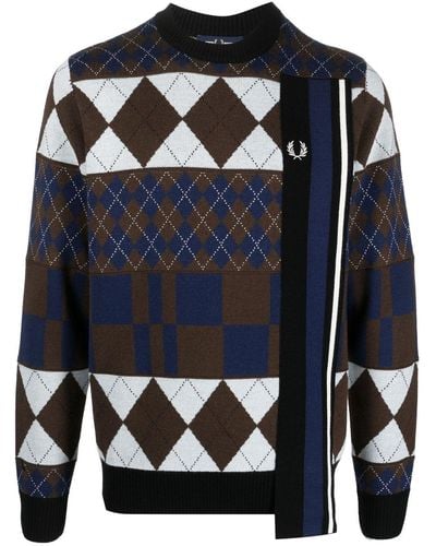 Fred Perry Argyle Knit Sweater - Blue