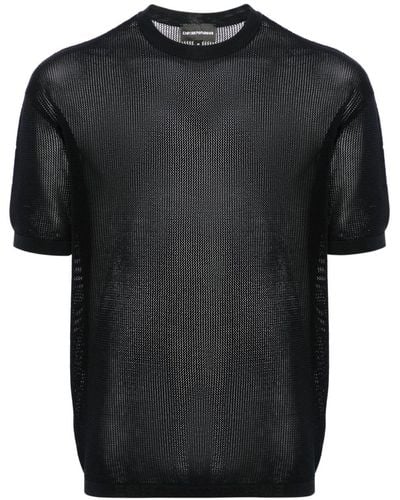 Emporio Armani Crew-neck Open-knit T-shirt - Black