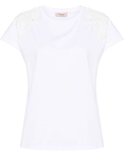 Twin Set Floral-appliqué Cotton T-shirt - White