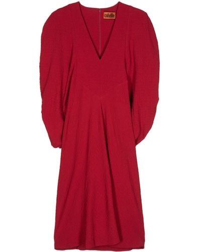 Colville Puff-sleeve Crepe Midi Dress - Red
