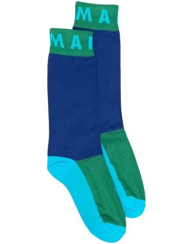 Marni Intarsien-Socken mit Logo - Blau
