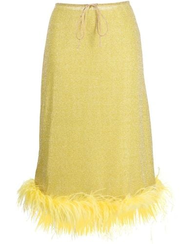 Oséree Feather-trim Lurex Drawstring Skirt - Yellow