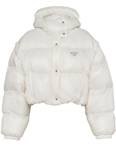 Prada Re-nylon Cropped Puffer Jacket - White