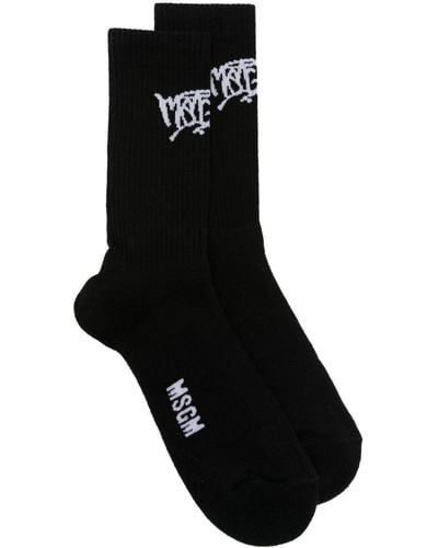 MSGM Intarsia-knit Logo Ankle Socks - Black