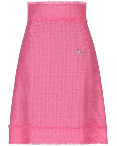 Dolce & Gabbana Tweed Midi Skirt - Pink