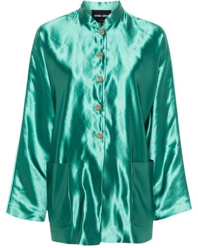 Giorgio Armani スタンドカラー サテンジャケット - グリーン