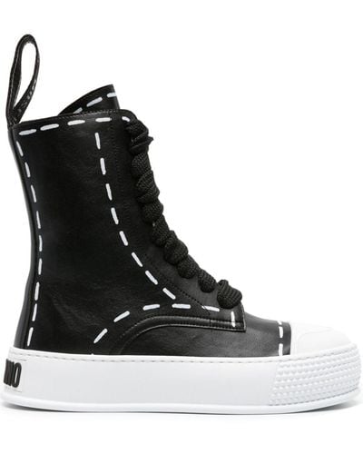 Moschino Stitching-print High-top Sneakers - Black