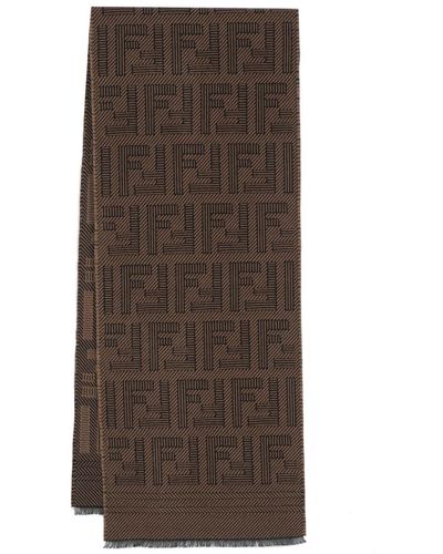 Fendi Écharpe frangée à motif monogrammé - Marron