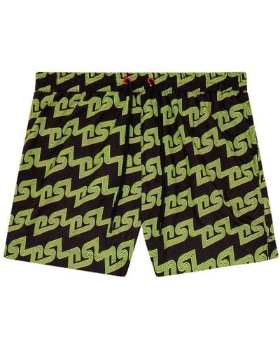 DIESEL Mid-length Swim Shorts With Dsl Print - Green
