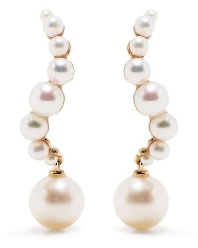Mateo 14kt Yellow Gold Curve Pearl Drop Earrings - White