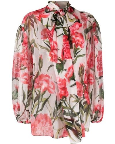 Dolce & Gabbana And Pink Carnation Print Blouse - Women's - Silk - Red