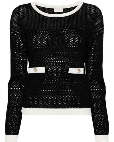 Liu Jo Pointelle-knit Sheer Top - Black