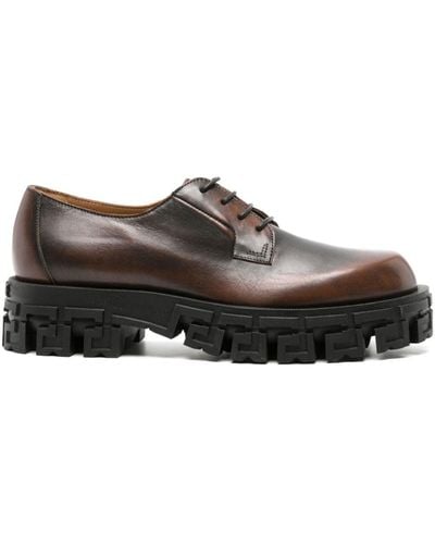 Versace Greca Portico Leather Derby Shoes - Brown