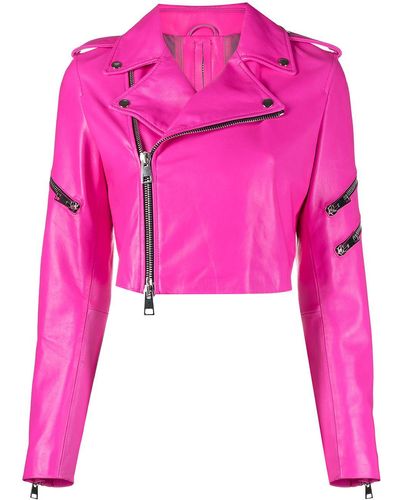 Manokhi Cropped Leather Jacket - Pink