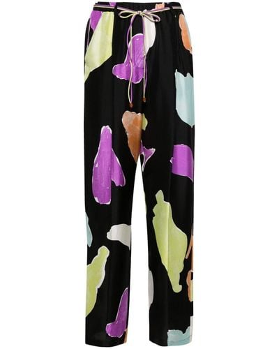 Alysi Abstract-print Palazzo Trousers - Black