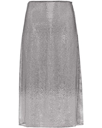 Prada Embroidered Rhinestone Mesh Midi-skirt - Grey