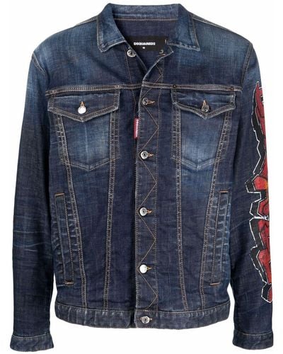 DSquared² Denim Jack Met Graffiti Print - Blauw