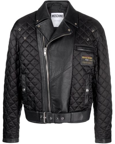 Moschino Giacca biker trapuntata con applicazione - Nero