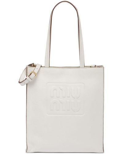 Miu Miu Bolso shopper con logo en relieve - Blanco