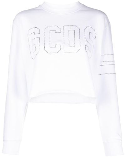 Gcds Crystal-logo Cropped Jumper - White