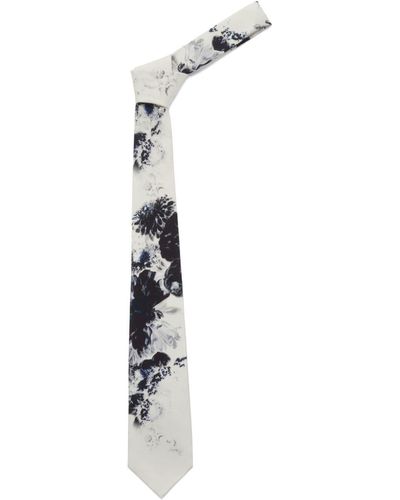 Alexander McQueen Dutch Flower Silk Tie - White