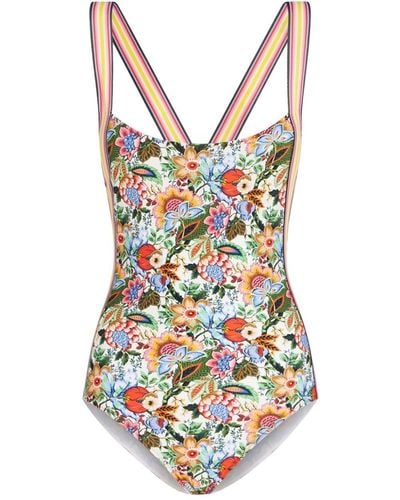 Etro Bouquet-print Open-back Swimsuit - White