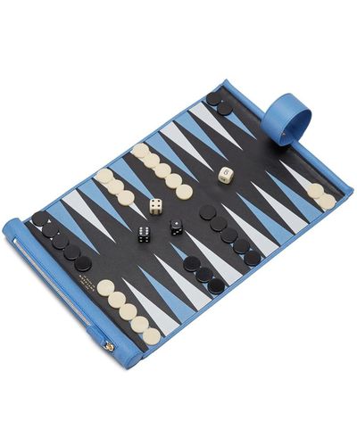 Smythson Pochette de backgammon en cuir Panama - Bleu