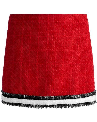 Alice + Olivia Rubi Frayed Tweed Miniskirt - Red