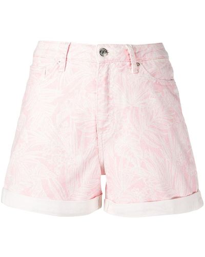 Tommy Hilfiger Botanical-print Denim Shorts - Pink