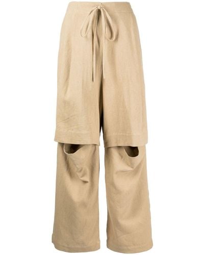 Lauren Manoogian Textured Split Linen-cotton Track Trousers - Natural