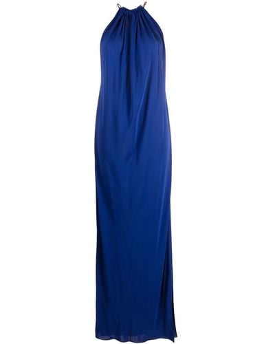 Saint Laurent Halterneck Ruched Gown - Blue