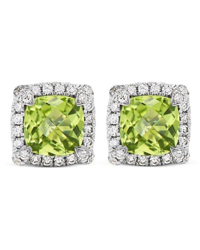 David Yurman Sterling Silver Petite Chatelaine Peridot And Diamond Earrings - Green