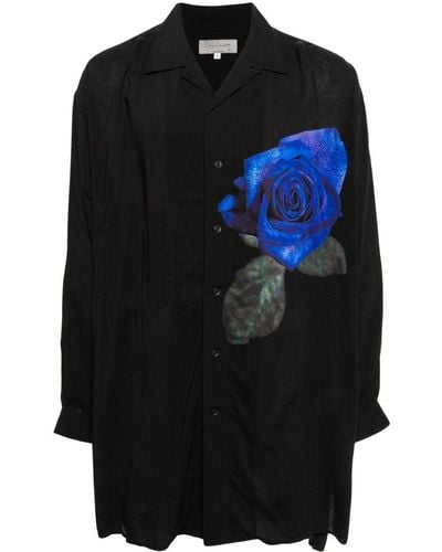 Yohji Yamamoto Floral-print Long-sleeved Shirt - Black