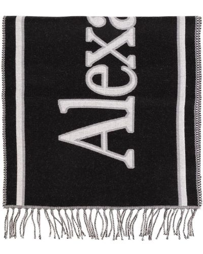 Alexander McQueen Logo-print Wool Scarf - Black